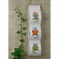 Набор для вышивания PERMIN арт.41-4104 Держатель для туалетной бумаги 3 совы 12х63 см