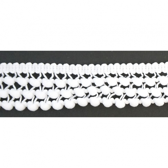 107149_Тесьма с помпонами трехрядная, цвет белый