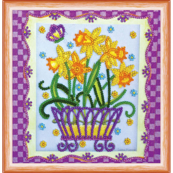 Набор для вышивания бисером АБРИС АРТ арт. AM-160 Расцвели нарциссы 15х15см