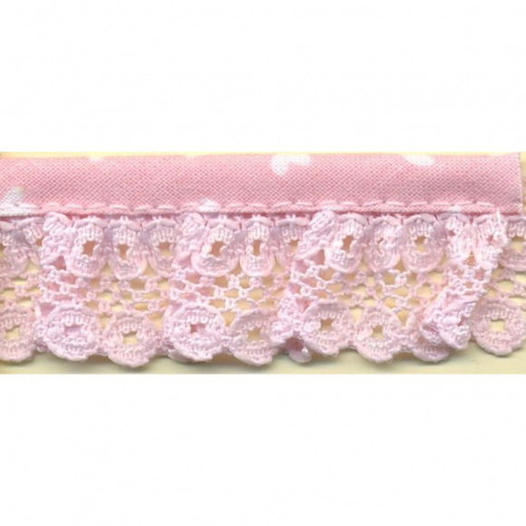 Кружево-рюш с окантовкой косой бейкой, 25 мм, цвет розовый