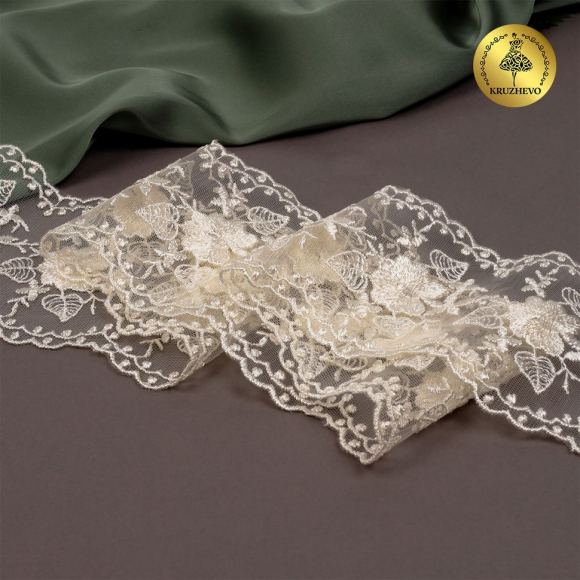 Кружево на сетке KRUZHEVO арт.TBY.40479 шир.90мм цв.W0115 молочный уп.13,7м