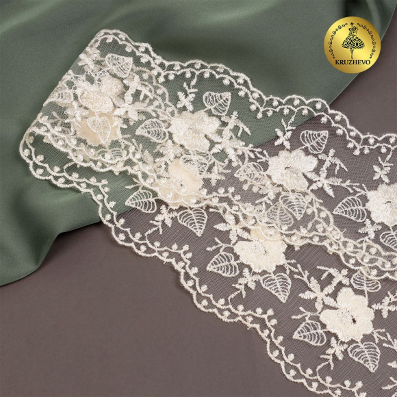 Кружево на сетке KRUZHEVO арт.TBY.40479 шир.90мм цв.W0115 молочный уп.13,7м