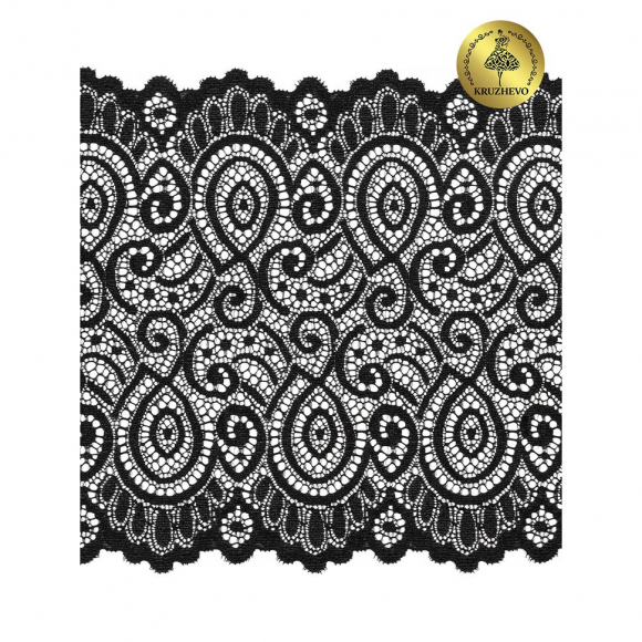 Кружево-стрейч KRUZHEVO арт.TBY.L1351 шир.180мм цв.003 черный уп.25м