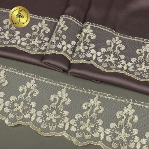 Кружево на сетке KRUZHEVO арт.TR.2108 шир.85мм цв.бежевый уп.13,5м