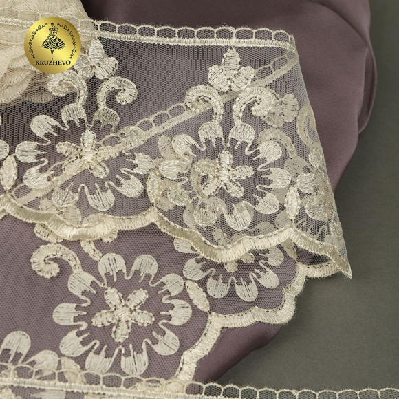 Кружево на сетке KRUZHEVO арт.TR.2108 шир.85мм цв.бежевый уп.13,5м