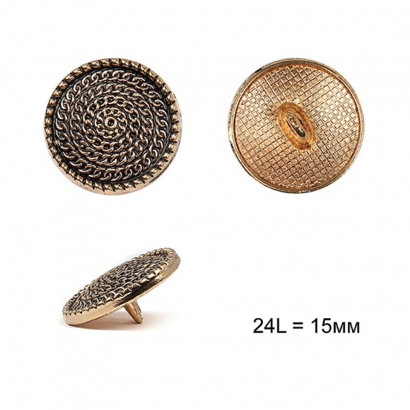 Пуговицы металлические С-ME342 цв.золото 24L-15мм, на ножке, 24шт