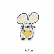 Термоаппликации с пайетками арт.TBY-2151 Мышка с пуговицей 8х6см 10 шт