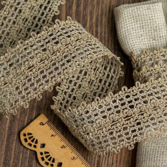 Тесьма вязаная 37мм 60000 цв.071 льняной уп.25м