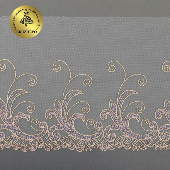 Кружево вышивка на сетке KRUZHEVO арт.TBY.OG42 шир.190мм цв.светло-бежевый, правая уп.6м