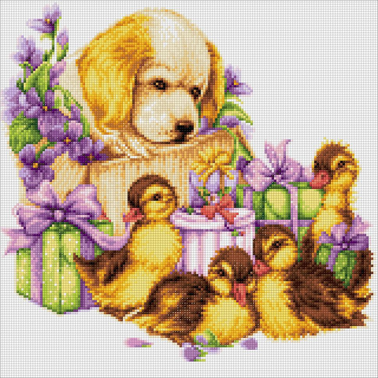 Кристальная мозаика на холсте ФРЕЯ арт.ALVA-18 Первое знакомство 40х40 см