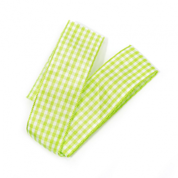 Лента тканевая с рисунком Клетка арт.TBY.LDTK2410 шир.25мм цв.салатовый/белый уп.20м