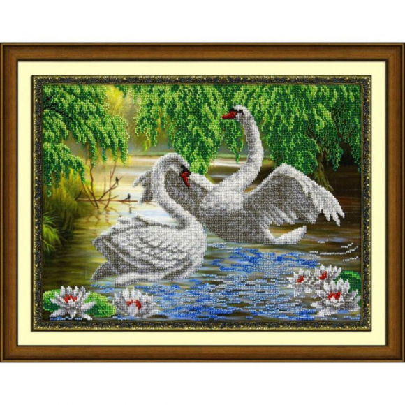 Набор для вышивания бисером ПАУТИНКА арт.Б-1452 Лебеди 38х28 см Набор для вышивания бисером ПАУТИНКА арт.Б-1452 Лебеди 38х28 см