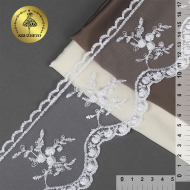 Кружево на жесткой сетке Exclusive арт.TBY 3BS824K шир.85мм цв.01 белый уп.13,71м
