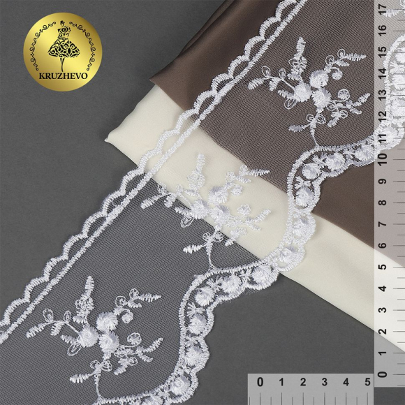 Кружево на жесткой сетке Exclusive арт.TBY 3BS824K шир.85мм цв.01 белый уп.13,71м