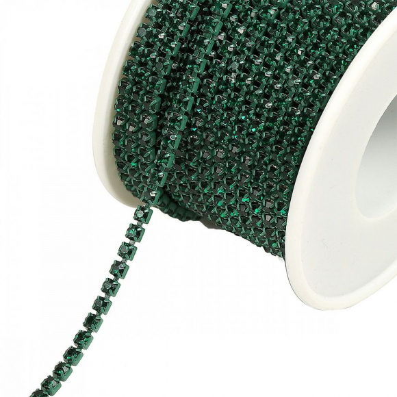 Цепь со стразами арт.TBY.06.SS10-10D, цв.DARK.GREEN/DARK GREEN, 3 мм, уп.10 м