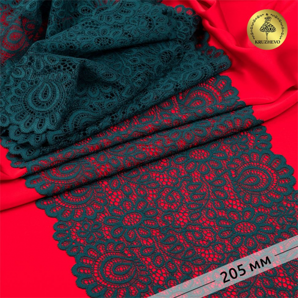 Кружево-стрейч KRUZHEVO арт.TBY.YSTL00839 шир.205мм цв.07 зеленый уп.25м