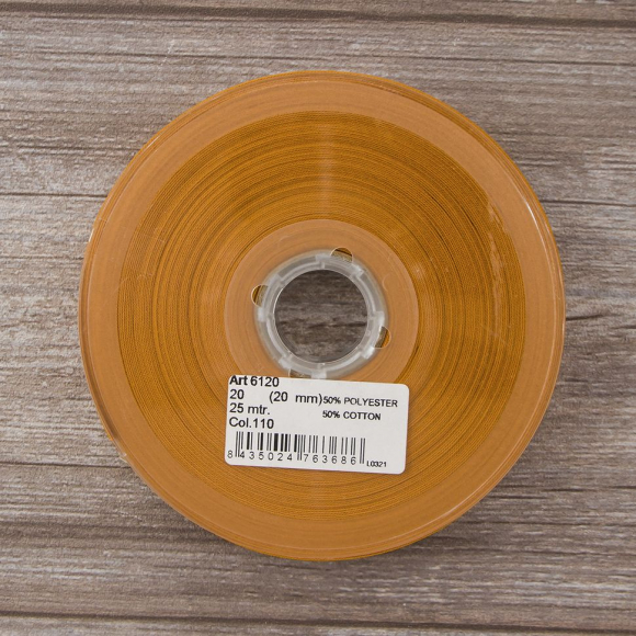 Косая бейка хлопок/полиэстер 20 мм, 25 м, цвет 110, рыжий