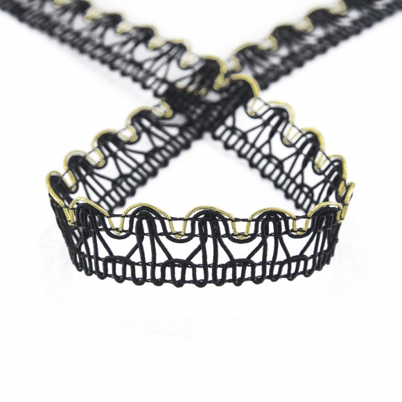 Тесьма PEGA тип отделочная, цвет черный с золотом, 15 мм