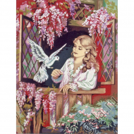 6848_Канва жесткая с рисунком "Девушка с голубкой"