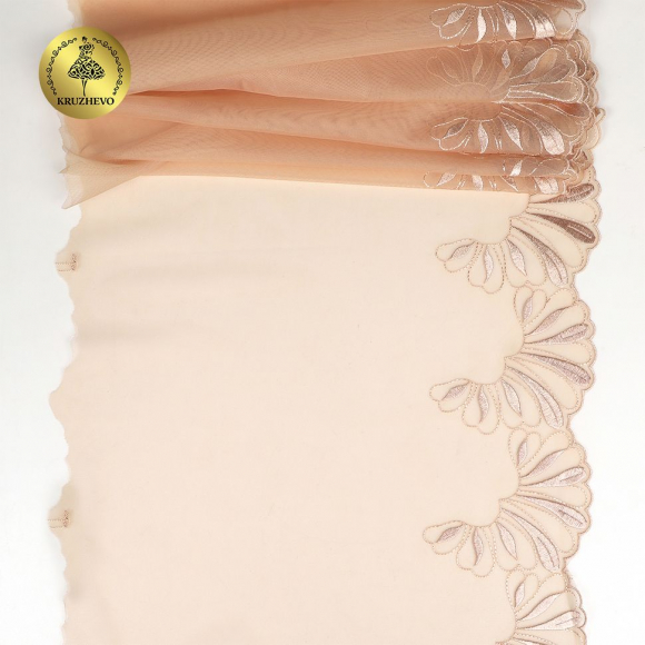Кружево вышивка на сетке KRUZHEVO арт.TBY.OG76 шир.210мм цв.бежевый,левая уп.2,5м (+/-10см)