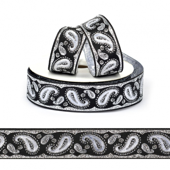 Лента (тесьма) жаккардовая арт.VB.1082216 шир. 22мм цв.черный/серый уп.10 м