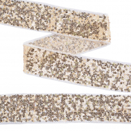 Тесьма с пайетками TBY на сетке арт. TDF05021 шир.50мм цв.белый+золото уп.13,7м