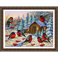 Набор для вышивания бисером ПАУТИНКА арт.Б-1437 Снегири 38х28 см