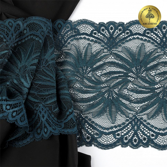Кружево-стрейч KRUZHEVO арт.TBY.40039 шир.185мм цв.2063 атлантическая глубина уп.25м