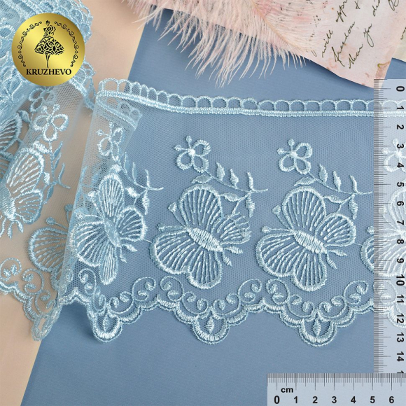 Кружево на жесткой сетке Exclusive арт.TBY 3BS228W1 шир.120мм цв.B1515 голубой уп.13,71м
