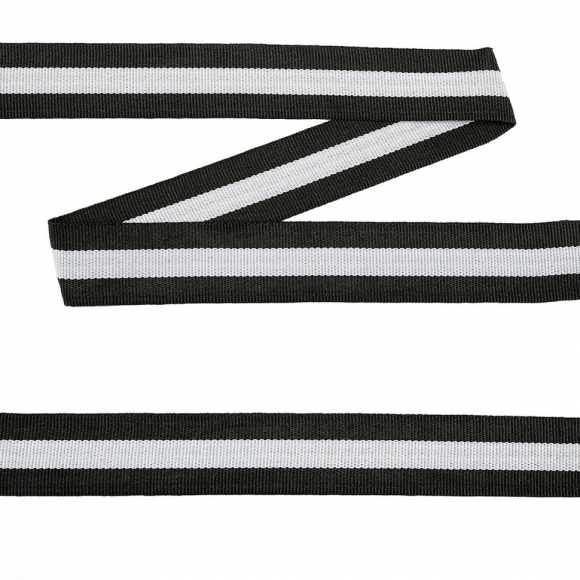 Тесьма TBY тканая Рубчик неэластичная Лампас NET0125 шир.25мм цв.черн/бел уп.45,7м