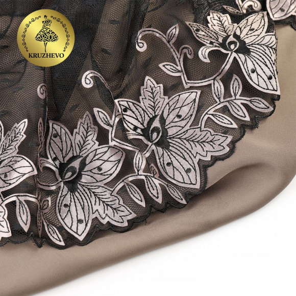 Кружево вышивка на сетке KRUZHEVO арт.TBY.OG43 шир.205мм цв.черный, левая уп.6м