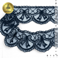 Кружево на сетке KRUZHEVO матовая нить с бантиками арт.TBY.635 шир.60мм цв.B4815 темно-синий уп.13,71м