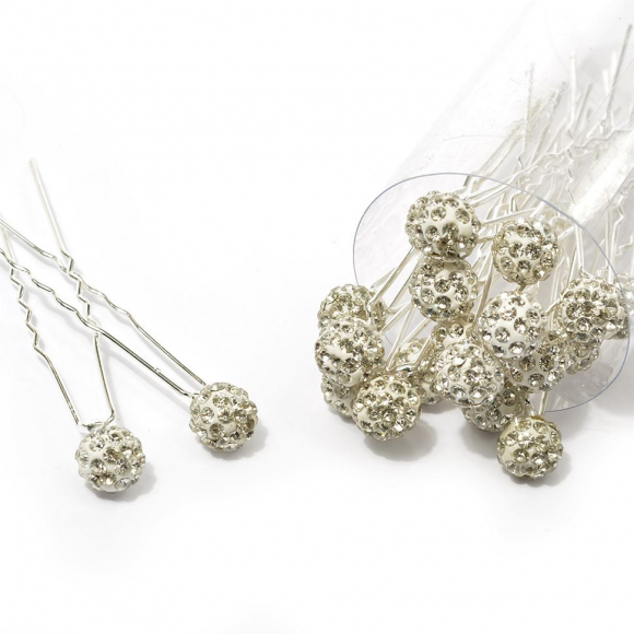 Шпильки арт.AVSH003 со стразами цв.серебро 7 см уп.20 шт