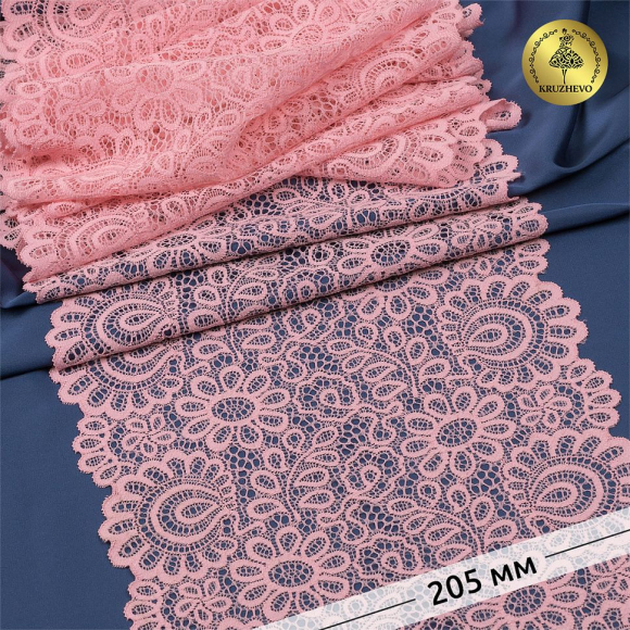 Кружево-стрейч KRUZHEVO арт.TBY.YSTL00839 шир.205мм цв.F134 нежно-розовый уп.25м