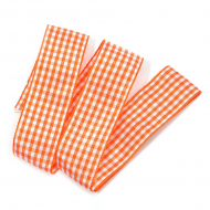 Лента тканевая с рисунком Клетка арт.TBY.LDTK2411 шир.25мм цв.оранжевый/белый уп.20м