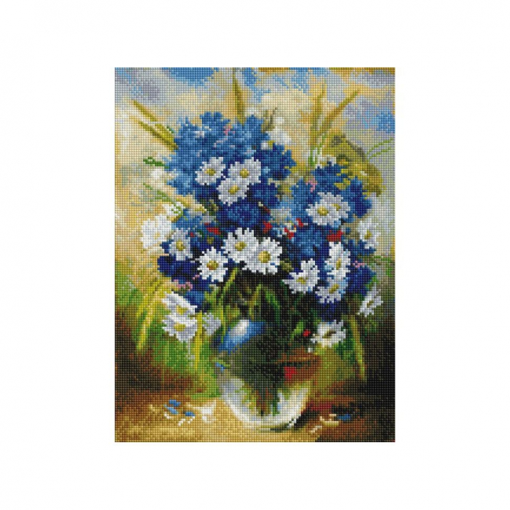 Набор Белоснежка для изготовления картин со стразами на подрамнике арт.БЛ.382-ST-S Ромашки и васильки 30х40 см