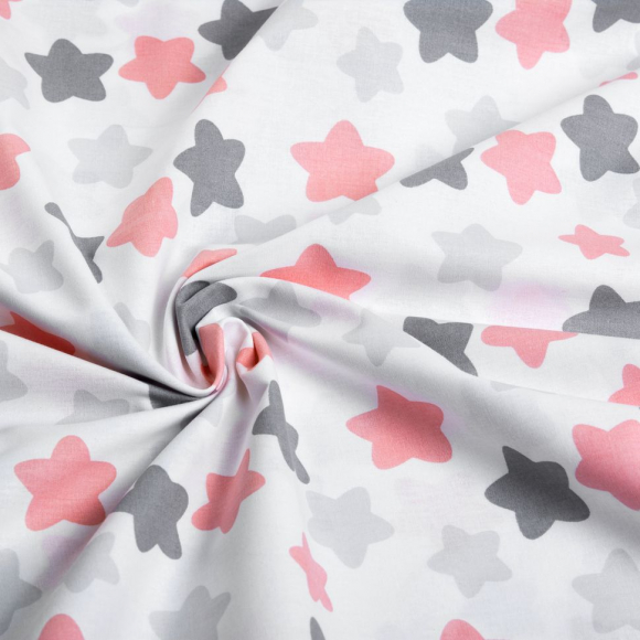 Ткань ранфорс Звезды, арт.WH 4898-v16, 130г/м?,100% хлопок, шир.240см, цв.белый/серый/розовый, рул.30м