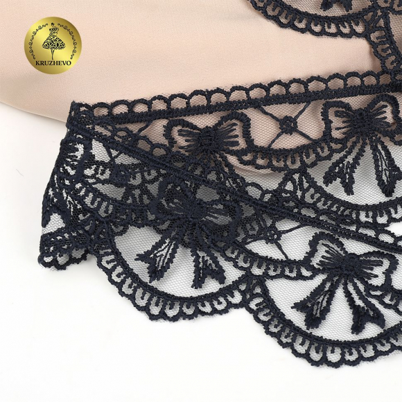 Кружево на сетке KRUZHEVO матовая нить с бантиками арт.TR.635 шир.60мм цв.темно-синий уп.10м