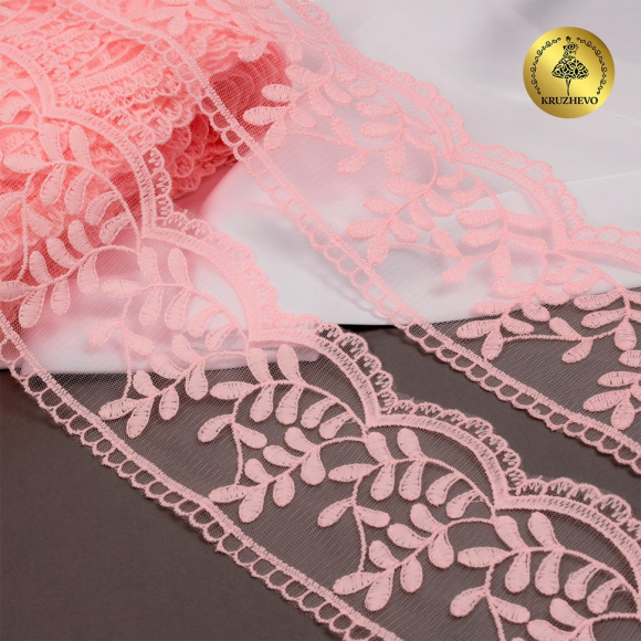 Кружево на сетке KRUZHEVO арт.TBY.40474 шир.85мм цв.R1815 розовый уп.13,7м