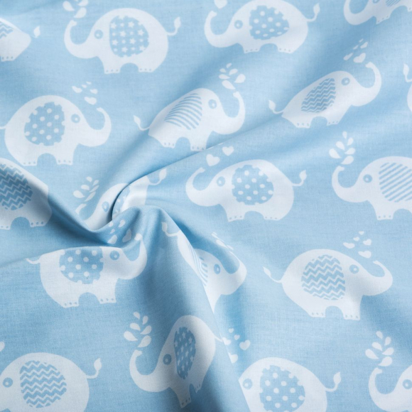 Ткань ранфорс Слоники, арт.WH 1855-v04, 130г/м?,100% хлопок, шир.240см, цв.голубой, уп.3м Ткань ранфорс Слоники, арт.WH 1855-v04, 130г/м?,100% хлопок, шир.240см, цв.голубой, уп.3м