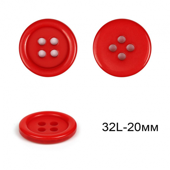 Пуговицы пластиковые C-TA203 цв.красный 32L-20мм, 4 прокола, 36шт