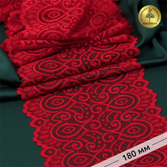 Кружево-стрейч KRUZHEVO арт.TBY.L1351 шир.180мм цв.100 красный уп.25м