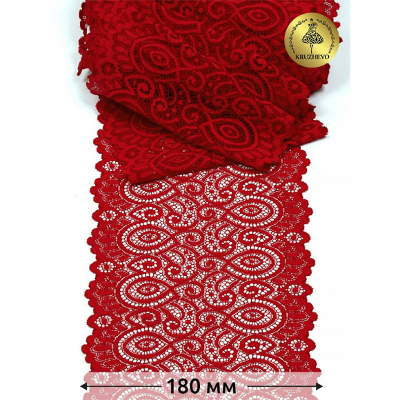Кружево-стрейч KRUZHEVO арт.TBY.L1351 шир.180мм цв.100 красный уп.25м
