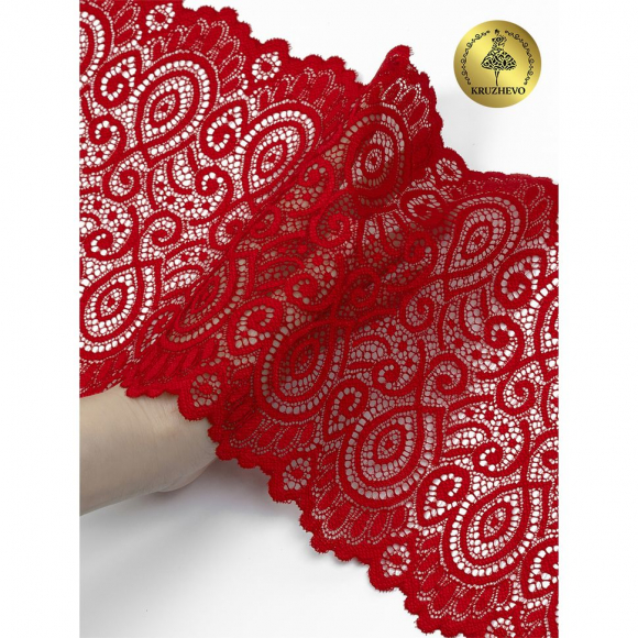 Кружево-стрейч KRUZHEVO арт.TBY.L1351 шир.180мм цв.100 красный уп.25м