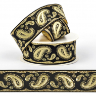 Лента (тесьма) жаккардовая арт.VB.1083517 шир. 35мм цв.черный/желтый уп.10 м