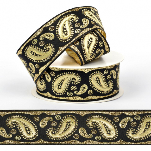 Лента (тесьма) жаккардовая арт.VB.1083517 шир. 35мм цв.черный/желтый уп.10 м