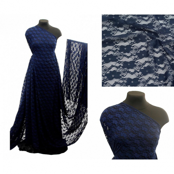 Кружевная ткань стрейч в нарезке арт.TBY.M903 шир.150см 100 г/м? цв.318 нейви уп.5м Кружевная ткань стрейч в нарезке арт.TBY.M903 шир.150см 100 г/м? цв.318 нейви уп.5м