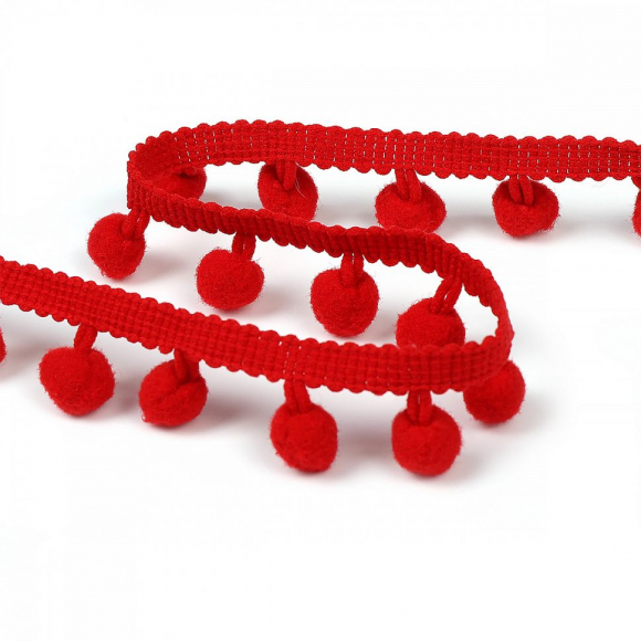 Тесьма с помпонами цв.F162 (026) красный арт.TBY-LC-20 шир.15-20мм уп.10м