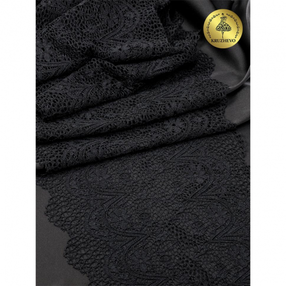 Кружево-стрейч KRUZHEVO арт.TBY 8013 шир.220мм цв.02 черный уп.10м