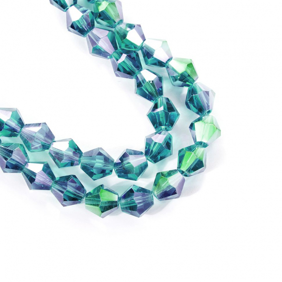 Бусины граненые Биконус (стекло) на нитях арт.TBY-K-2  6х6мм отвер.1,5мм цв.96 голубой мульти уп.100х50 бусин